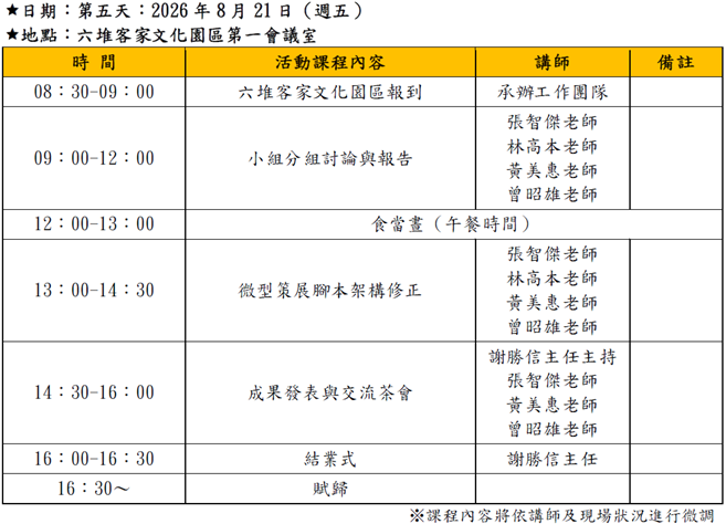 8/21水水客庄學生工作坊課程流程表
