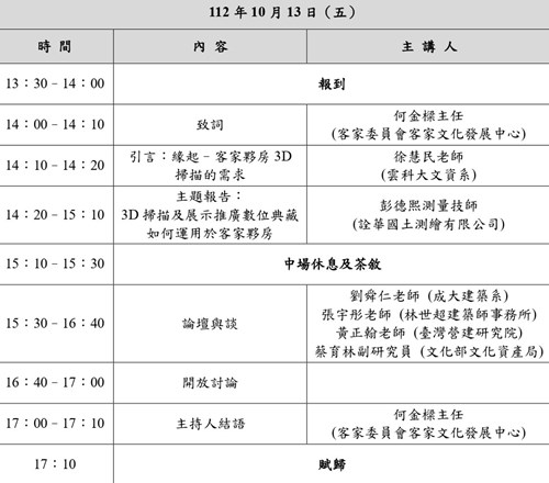 客家夥房之數位保存及展示推廣論壇_活動議程