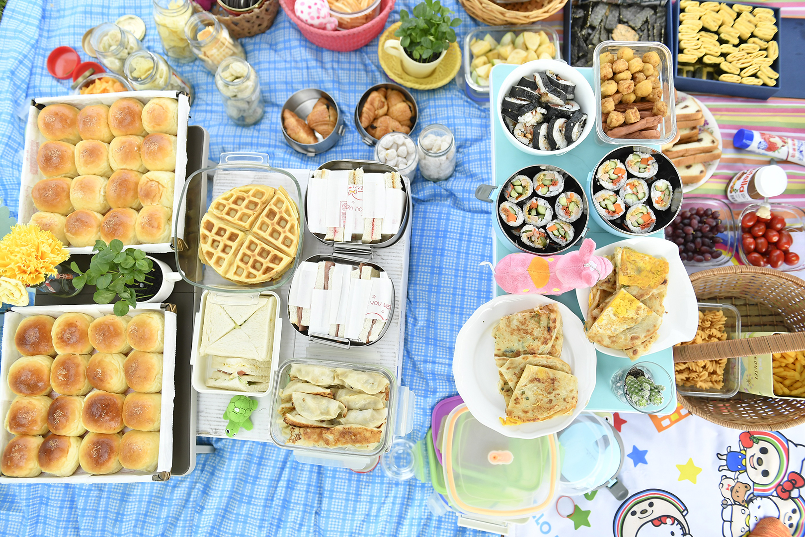 People prepare their own picnic food