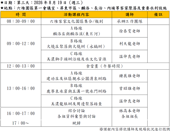 8/19水水客庄學生工作坊課程流程表